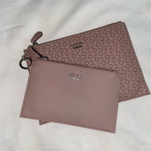 Guess Dusty Mauve Zip Clutch Purse Wristlet Set - 2 Clutches New